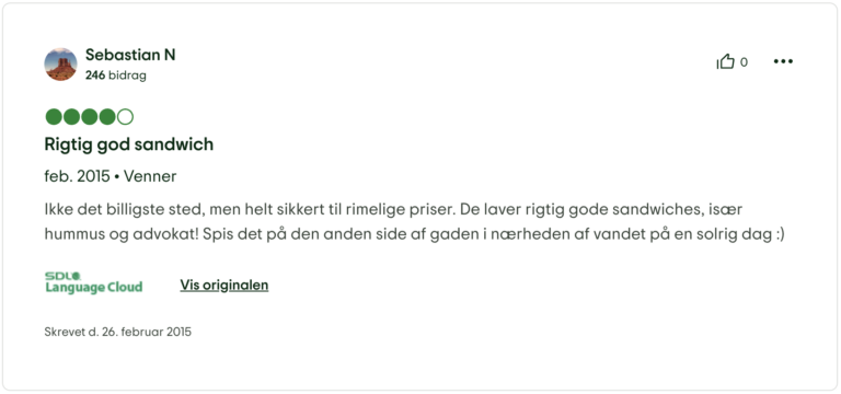 Anmeldelse fra kunde på tripadvisor